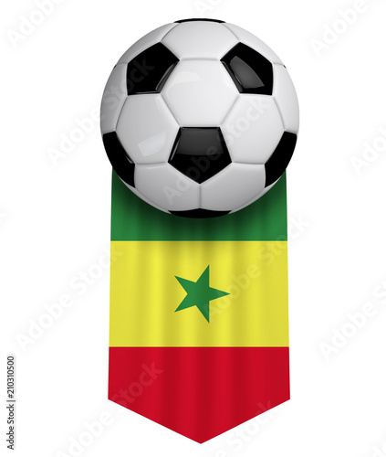 Senegal soccer ball flag cloth hanging banner. 3D Rendering