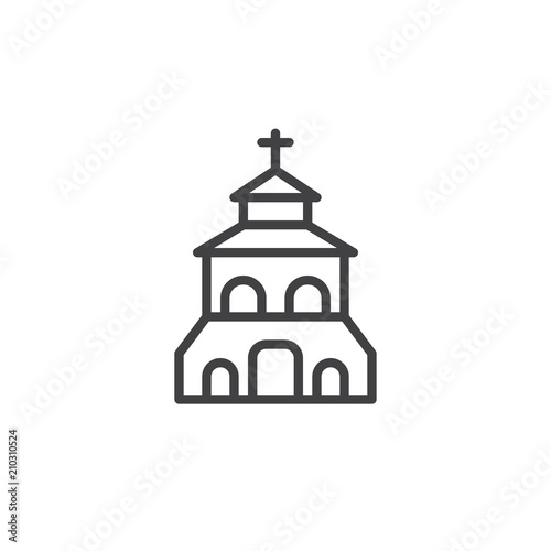 Church building outline icon. linear style sign for mobile concept and web design. Christian church simple line vector icon. Symbol, logo illustration. Pixel perfect vector graphics