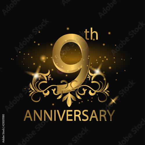 9th anniversary logo with gold color
