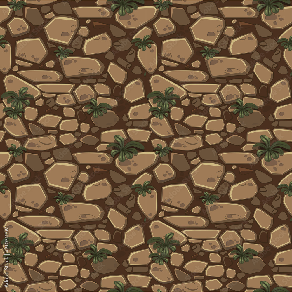 View from above seamless background texture brown stones. Illustration For Ui Game element