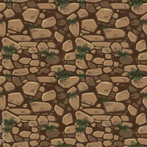 View from above seamless background texture brown stones. Illustration For Ui Game element