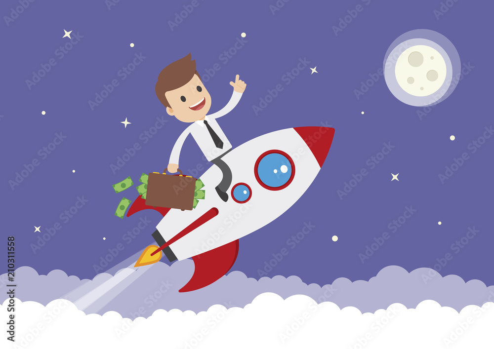Cartoon Vector Businessman on a Rocket Cartoon Vector Businessman on a Rocket
