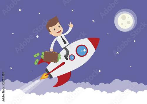 Cartoon Vector Businessman on a Rocket