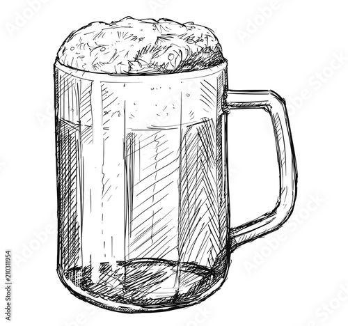 ector artistic pen and ink sketch drawing illustration of beer mug or half-liter.