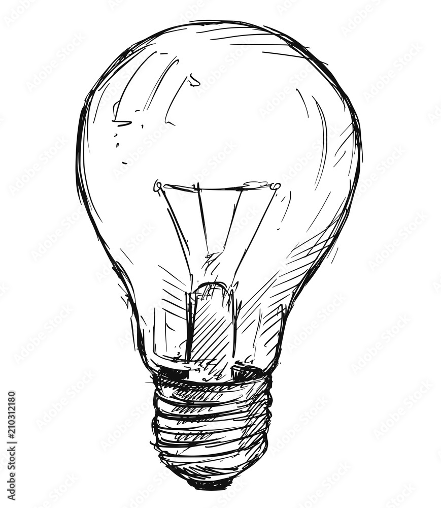 Vector artistic pen and ink sketch drawing illustration of light bulb