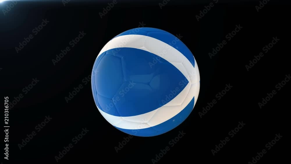 Football with flag of Scotland, soccer ball with Scottish flag, sports equipment rotating on black background, 3D animation Football with flag of Scotland, soccer ball with Scottish flag, sports equipment rotating on black background, 3D animation