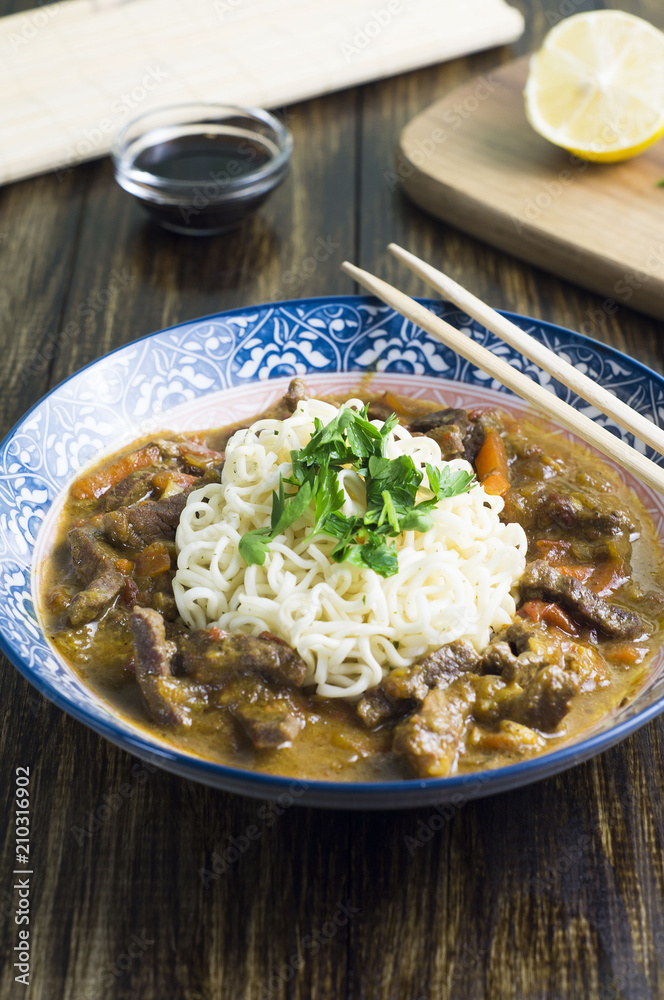 Thai dish, beef with curry sauce Thai dish, beef with curry sauce