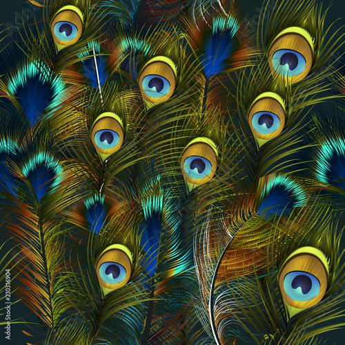 Fashion vector feather pattern in blue and green colors