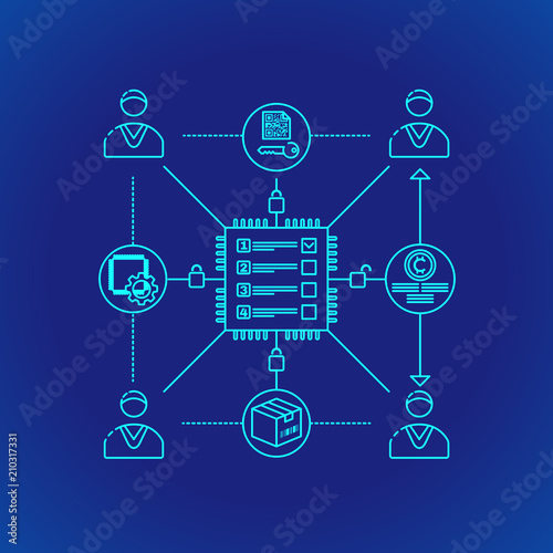 blockchain distributed ledger technology illustration.