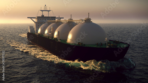 Gas tanker floating in the ocean photo