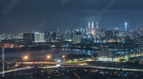 Panorama .view in the middle of Kuala Lumpur cityscape skyline .Night scene , Malaysia . © jamesteohart