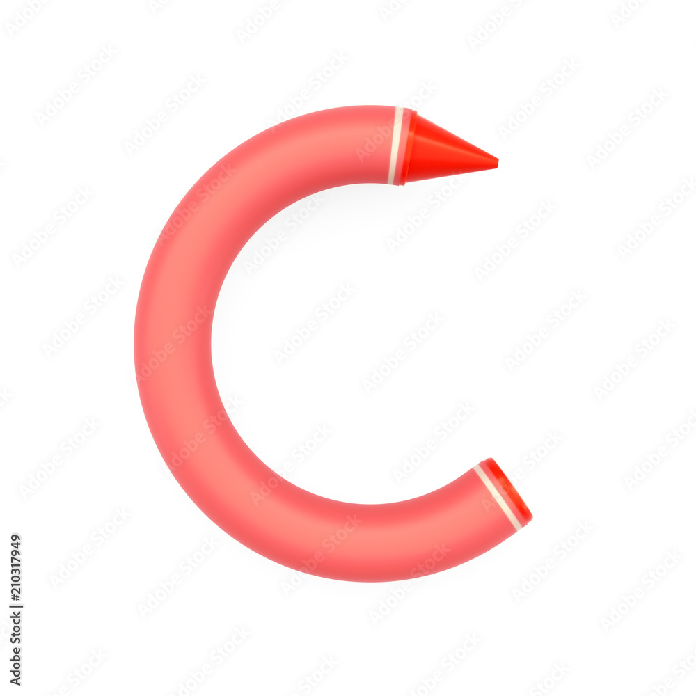 Colored wax crayons assembled like capital letter C on white background, 3D rendered font image for education, art and childish typography Colored wax crayons assembled like capital letter C on white background, 3D rendered font image for education, art and childish typography