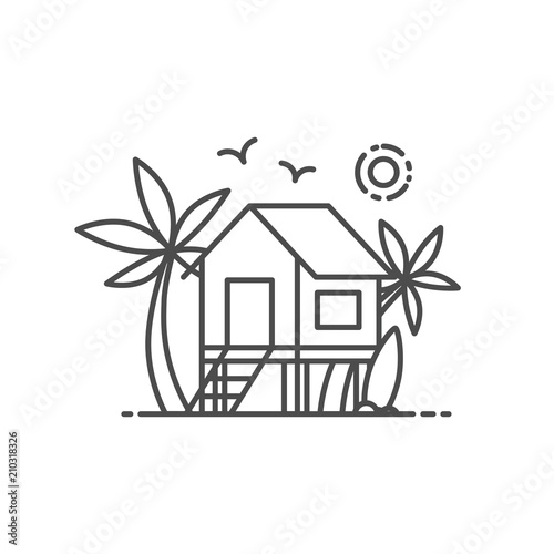 Beach house vector illustration outline style