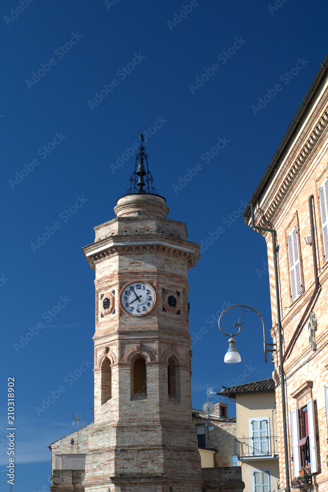 clock tower,Italy,Fermo,old,monument,sky,blue,summer