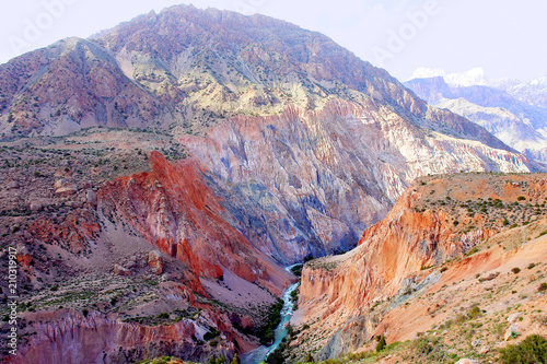 The Yaghnob River (Yaghnob Darya) in Ayni District of Sughd Region, Tajikistan. 