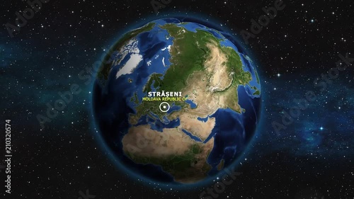 MOLDAVA REPUBLIC OF STRASENI ZOOM IN FROM SPACE photo