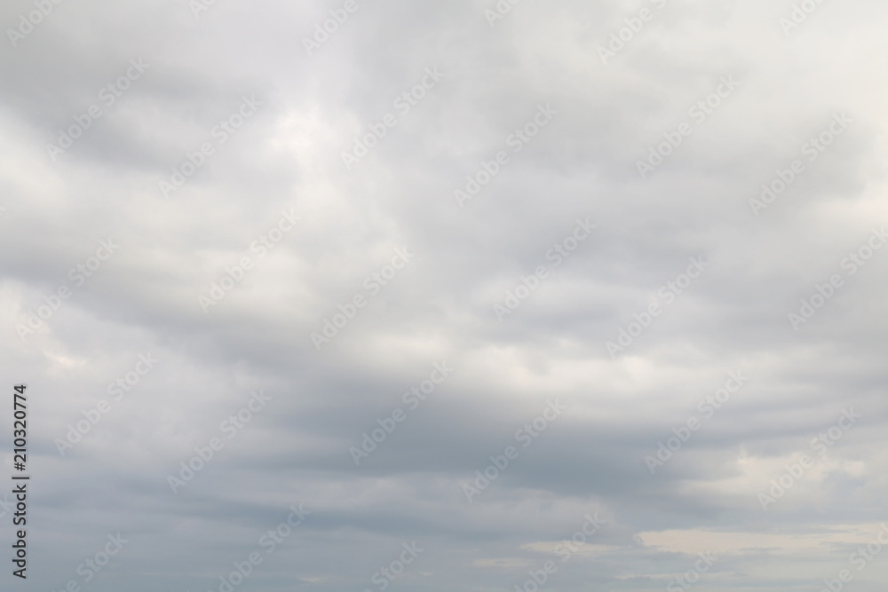 Sky white rain storm background, puffy gray white clouds soft background