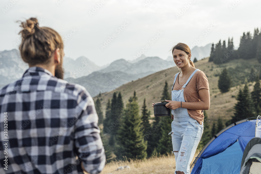 Couple Camping in Mountain