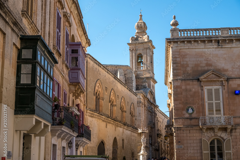 Main Street of Mdina with balcony, Malta, Europe, mediterranean