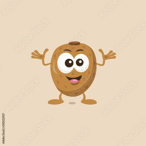 Illustration of cute decisive kiwi mascot isolated on light background. Flat design style for your mascot branding.