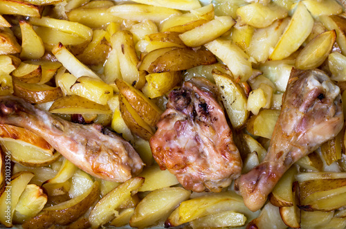 Baked young potatoes and chicken - lunch or dinner