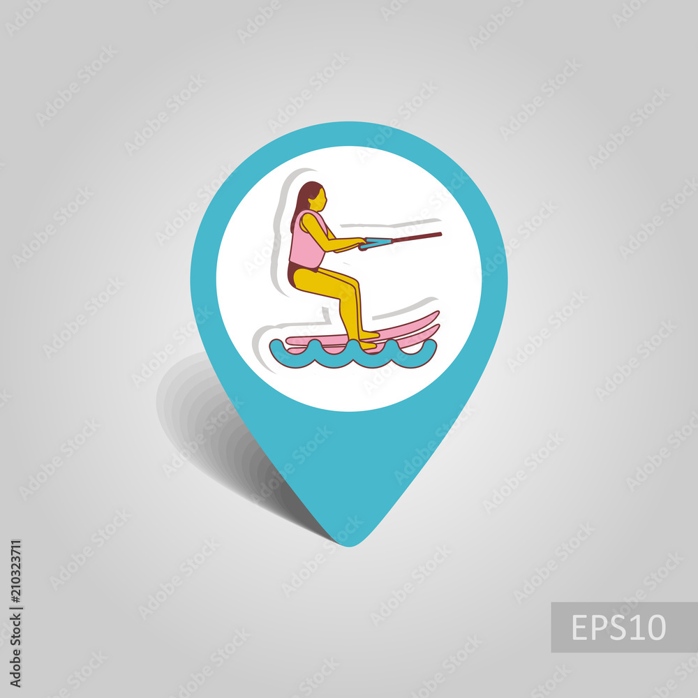 Water skiing pin map icon. Summer. Vacation Water skiing pin map icon. Summer. Vacation