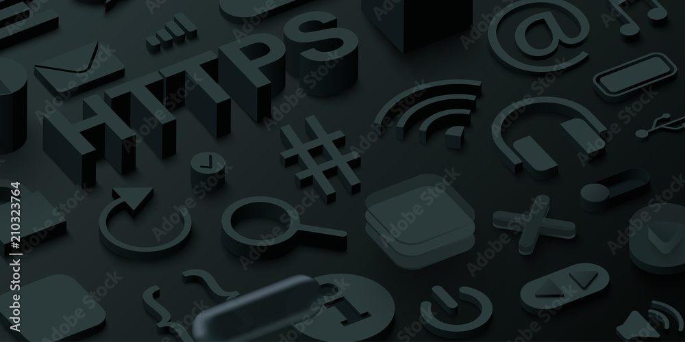 Black 3d htpps background with web symbols. Black 3d htpps background with web symbols.