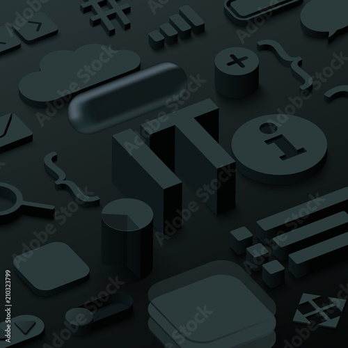 Black 3d IT background with web symbols.