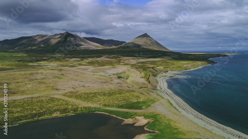 aerial view of landscape in iceland
