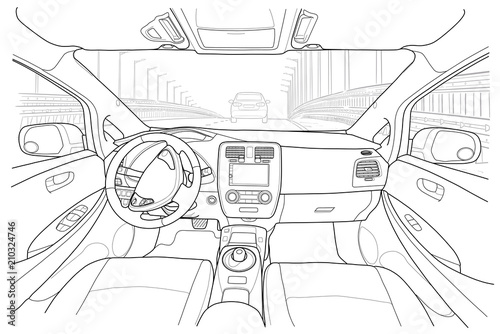 Interior of electromobile with automatic gearbox