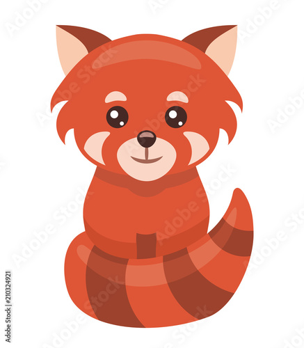 Little red panda cartoon isolated on white background, vector illustration.