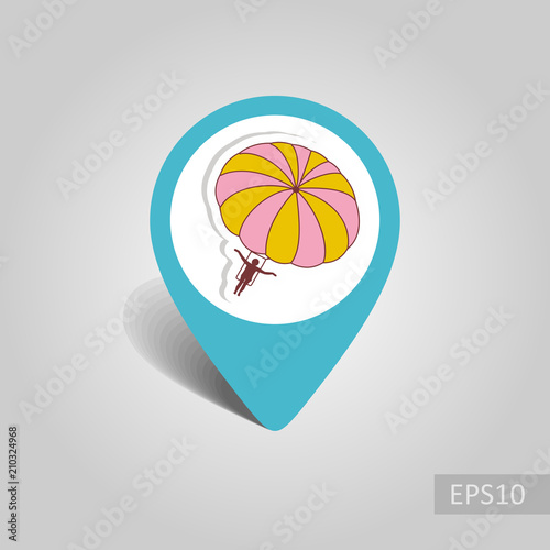 Parasailing. Summer kiting activity pin map icon