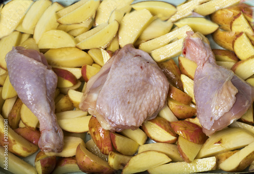 Chicken and potatoes - raw, for preparation