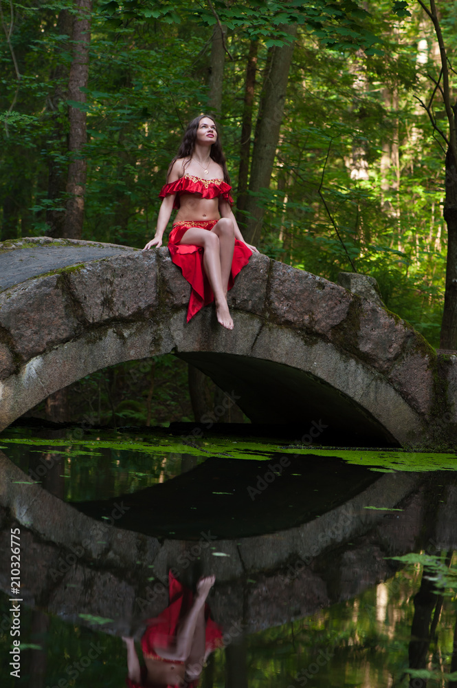 Woman in red dress