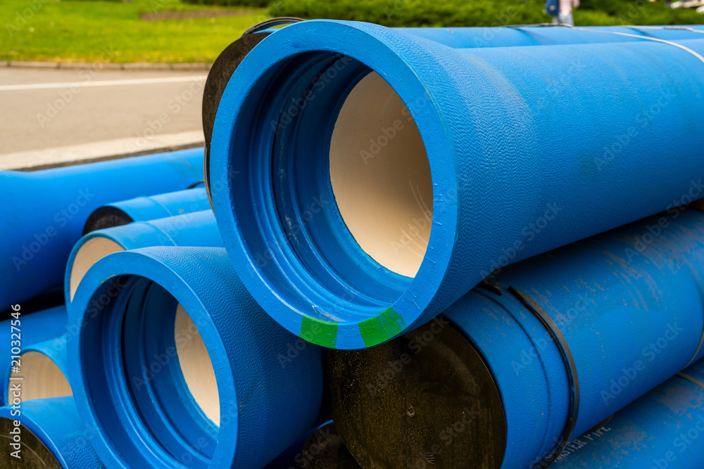 Large blue water pipes for water supply repair Large blue water pipes for water supply repair
