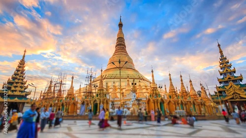 4K Timelapse of sunrise at Shwedagon pagoda in Yangon. Landmark of Myanmar photo