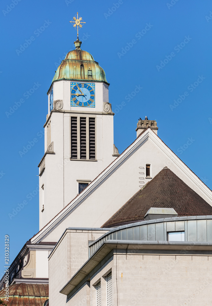 Tower of the St. Agatha church in the town of Dietikon, Switzerland