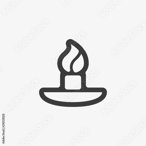 Candle light burn wax black thin line outline icon on white background