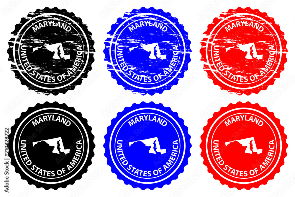 Maryland - rubber stamp - vector, Maryland (United States of America) map pattern - sticker - black, blue and red Maryland - rubber stamp - vector, Maryland (United States of America) map pattern - sticker - black, blue and red