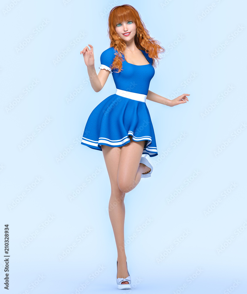 3D beautiful young attractive girl blue dress.Woman studio photography.High heel.Conceptual fashion art.Seductive candid pose.Realistic render.Summer collection clothes 3D beautiful young attractive girl blue dress.Woman studio photography.High heel.Conceptual fashion art.Seductive candid pose.Realistic render.Summer collection clothes