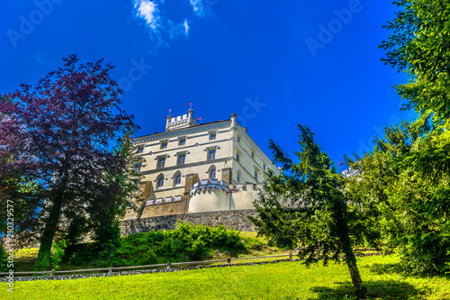 Trakoscan castle Northern Croatia. / Scenic view at old historical castle in Northern Croatia, Trakoscan, croatian tourist resort. photo