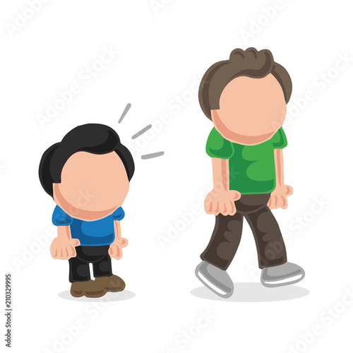 Vector hand-drawn cartoon of short man look and envy tall man