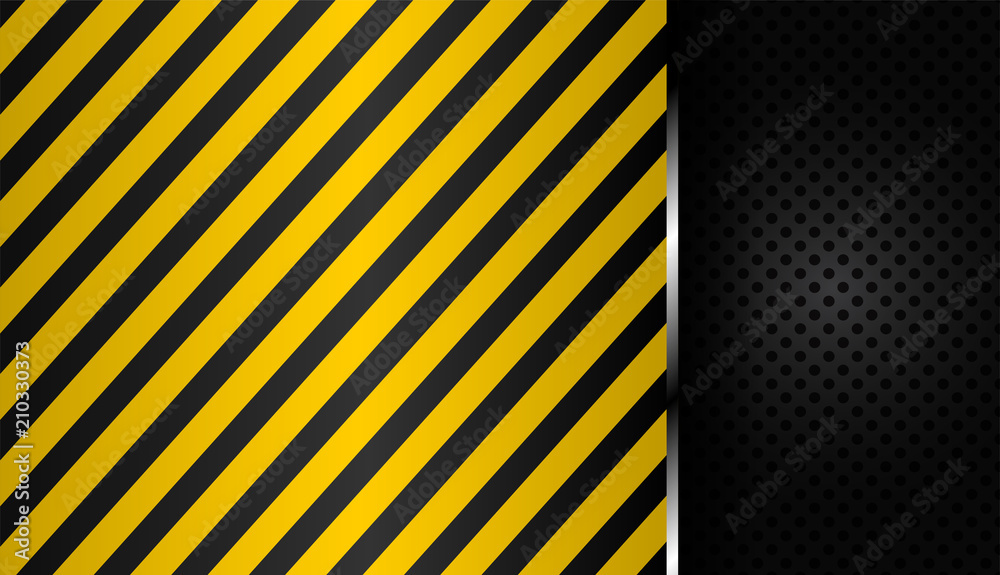 yellow and black stripes on black perforated background metal