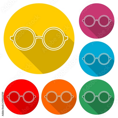 Vector sunglasses, Glasses icon, color icon with long shadow
