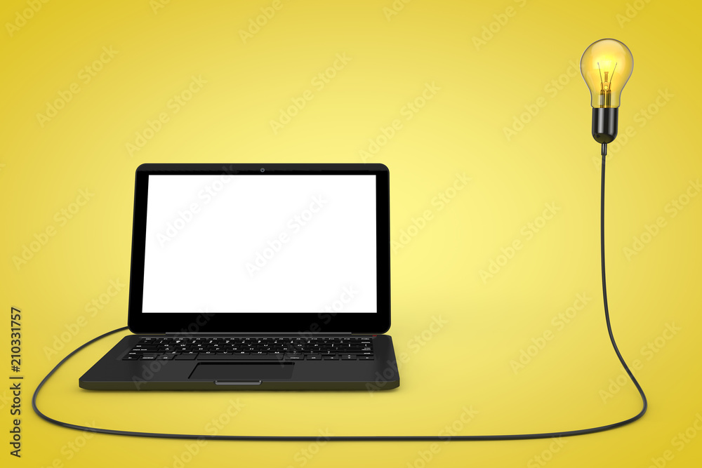 Laptop Computer Connected to Creative Idea Light Bulb. 3d Rendering Laptop Computer Connected to Creative Idea Light Bulb. 3d Rendering