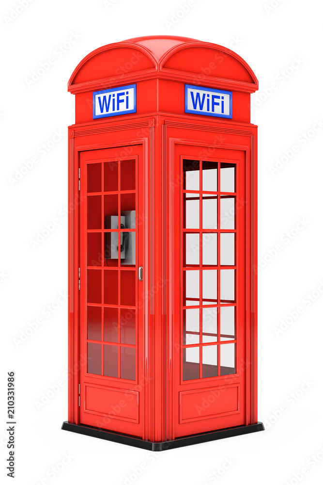 Classic British Red Phone Booth with WiFi Sign. 3d Rendering Classic British Red Phone Booth with WiFi Sign. 3d Rendering
