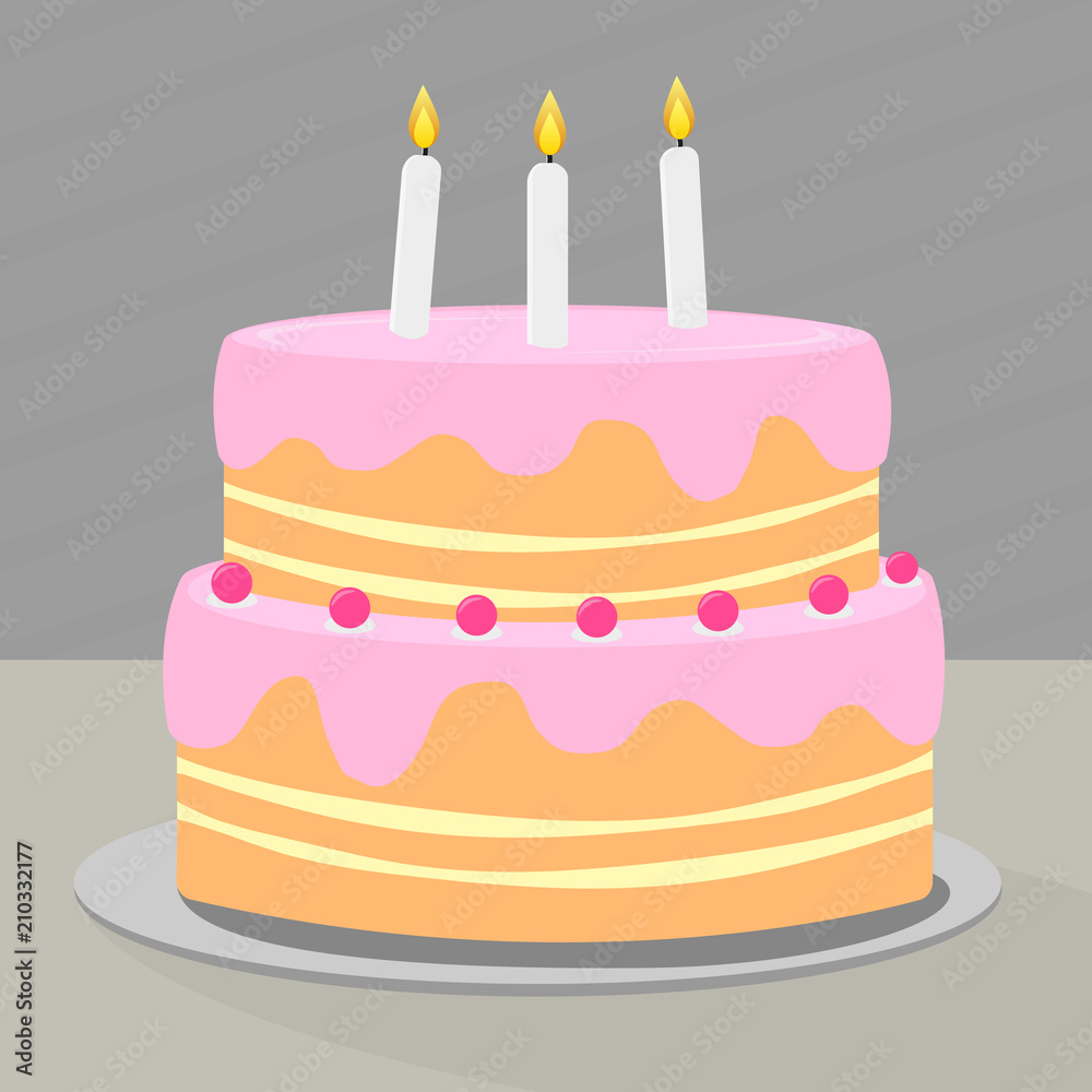 colorful layered birthday cake with candles illustration colorful layered birthday cake with candles illustration