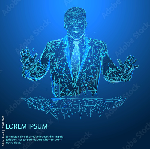Abstract mash line and point business man. Starry sky or space, consisting of stars and the universe. Vector business illustration. Low poly vector