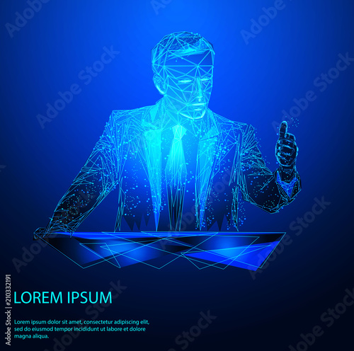 Abstract mash line and point business man. Starry sky or space, consisting of stars and the universe. Vector business illustration. Low poly vector