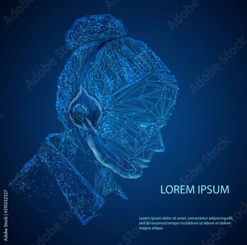 Smiling telemarketing customer service agents, call center job concept, web banner with copy space. Starry sky or space, consisting of stars and the universe. business illustration. Low poly vector